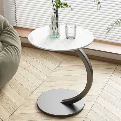 Round Side Table Wood Top Steel Frame Compact Design