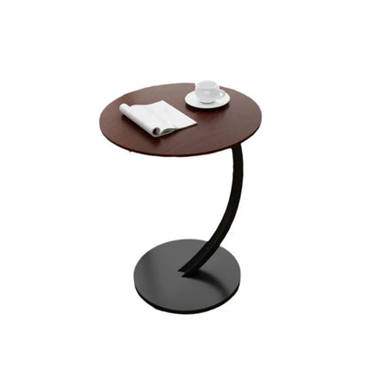 Round Side Table Wood Top Steel Frame Compact Design