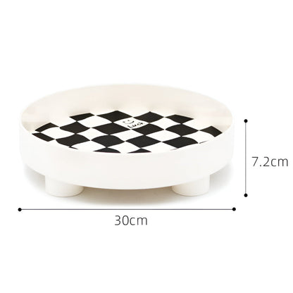 Round Storage Tray Checkerboard Design For Makeup & Jewelry