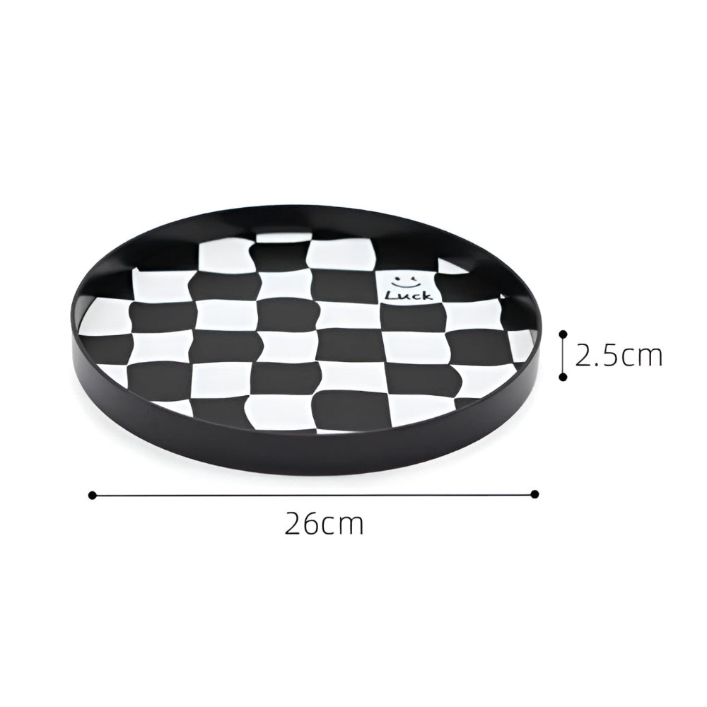 Round Storage Tray Checkerboard Design For Makeup & Jewelry