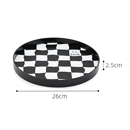Round Storage Tray Checkerboard Design For Makeup & Jewelry