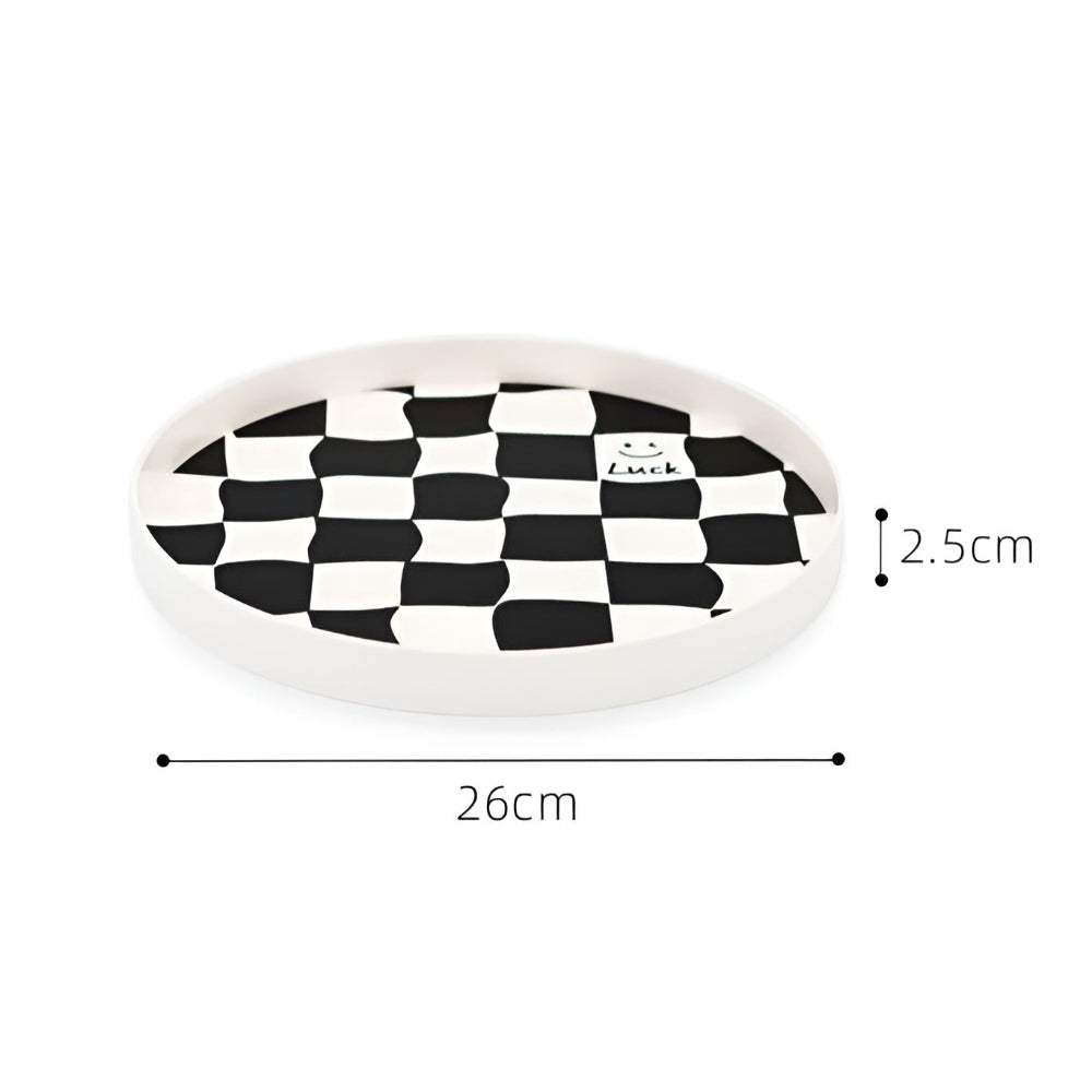 Round Storage Tray Checkerboard Design For Makeup & Jewelry