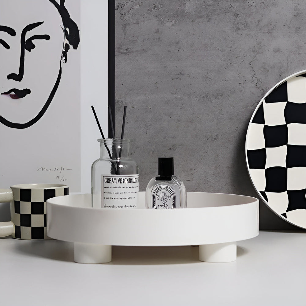 Round Storage Tray Checkerboard Design For Makeup & Jewelry