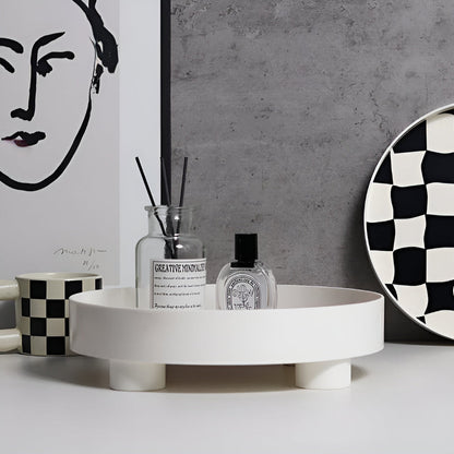 Round Storage Tray Checkerboard Design For Makeup & Jewelry