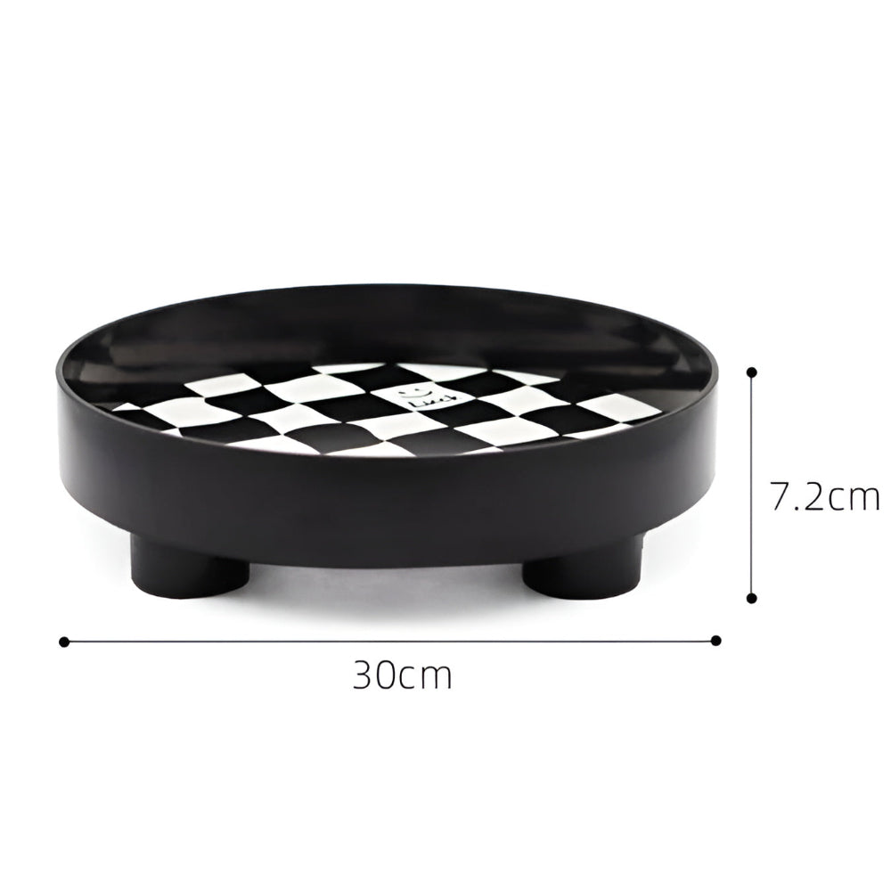 Round Storage Tray Checkerboard Design For Makeup & Jewelry