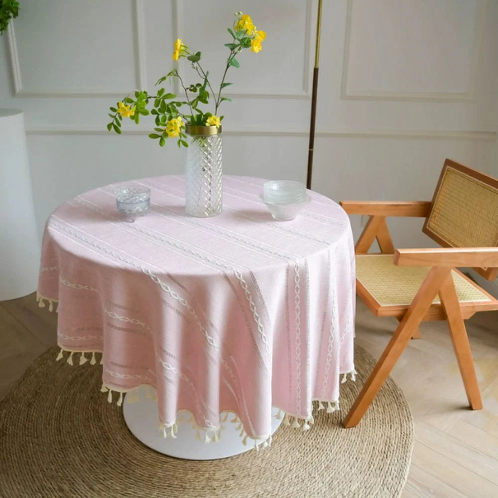 Round Tablecloth Leaf Embroidery Microfiber Machine Washable & Quick-Drying