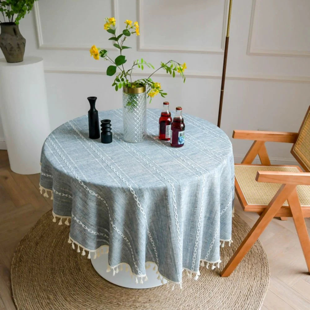 Round Tablecloth Leaf Embroidery Microfiber Machine Washable & Quick-Drying