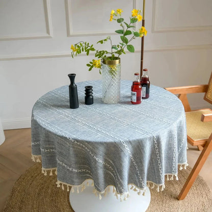 Round Tablecloth Leaf Embroidery Microfiber Machine Washable & Quick-Drying
