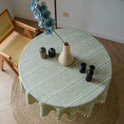 Round Tablecloth Leaf Embroidery Microfiber Machine Washable & Quick-Drying