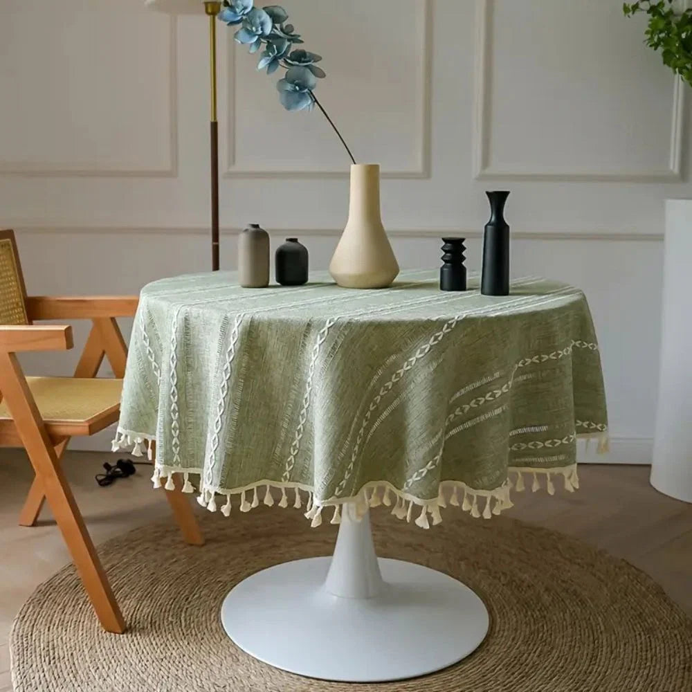 Round Tablecloth Leaf Embroidery Microfiber Machine Washable & Quick-Drying