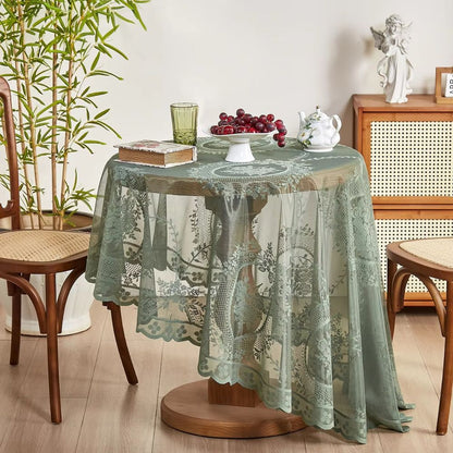 Round Tablecloth Sheer Floral Lace Microfiber Blend