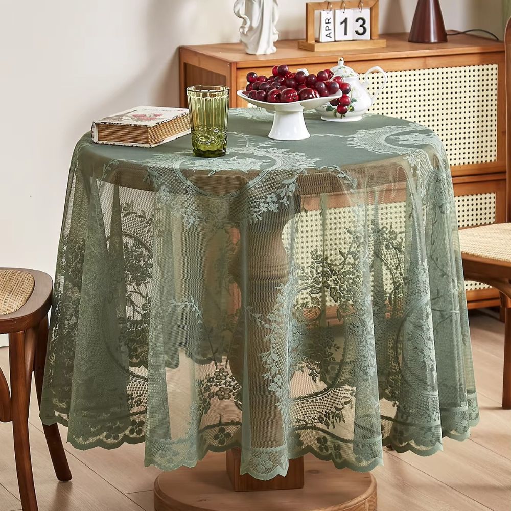 Round Tablecloth Sheer Floral Lace Microfiber Blend