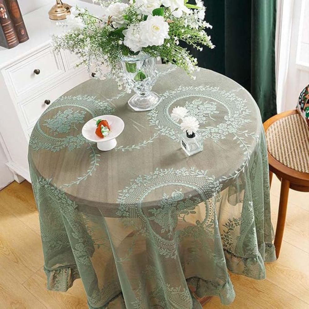 Round Tablecloth Sheer Floral Lace Microfiber Blend