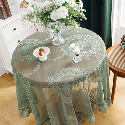 Round Tablecloth Sheer Floral Lace Microfiber Blend