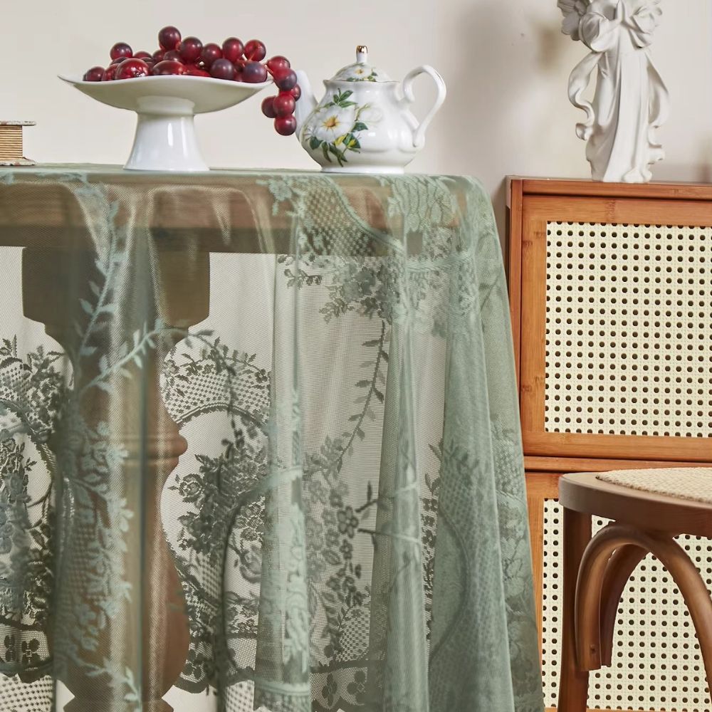 Round Tablecloth Sheer Floral Lace Microfiber Blend