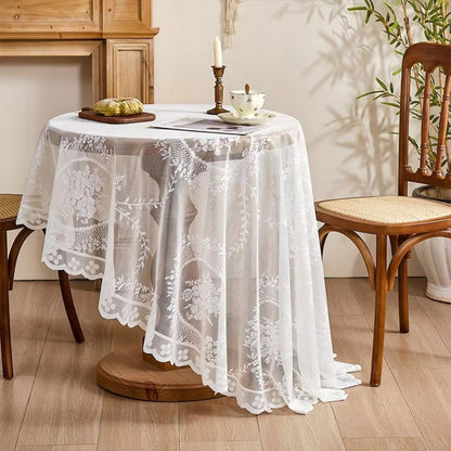 Round Tablecloth Sheer Floral Lace Microfiber Blend