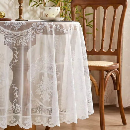 Round Tablecloth Sheer Floral Lace Microfiber Blend