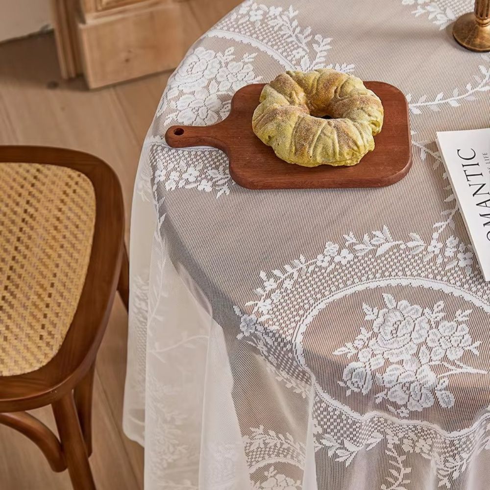 Round Tablecloth Sheer Floral Lace Microfiber Blend
