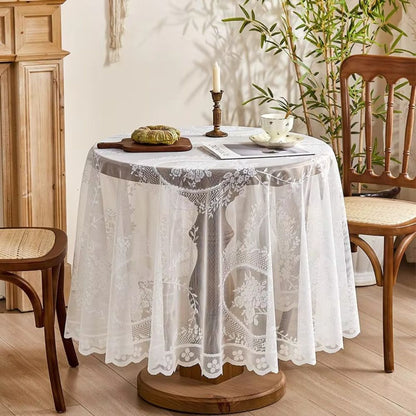 Round Tablecloth Sheer Floral Lace Microfiber Blend