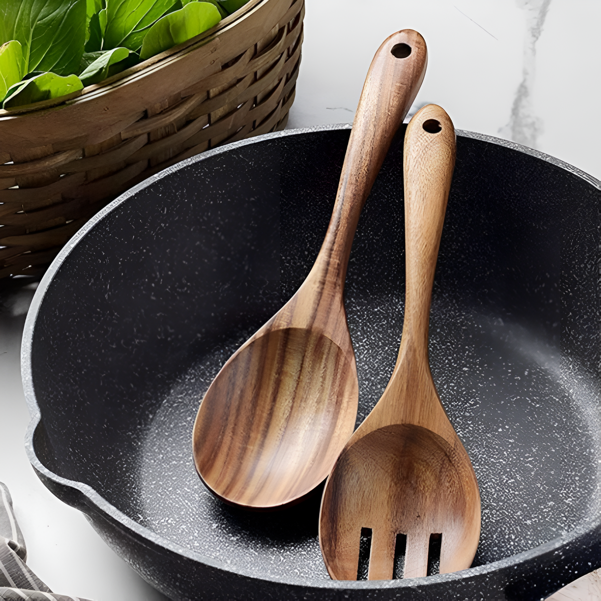 Salad Serving Set Natural Acacia Wood Two-Piece