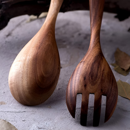 Salad Serving Set Natural Acacia Wood Two-Piece