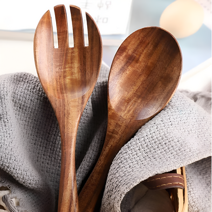 Salad Serving Set Natural Acacia Wood Two-Piece