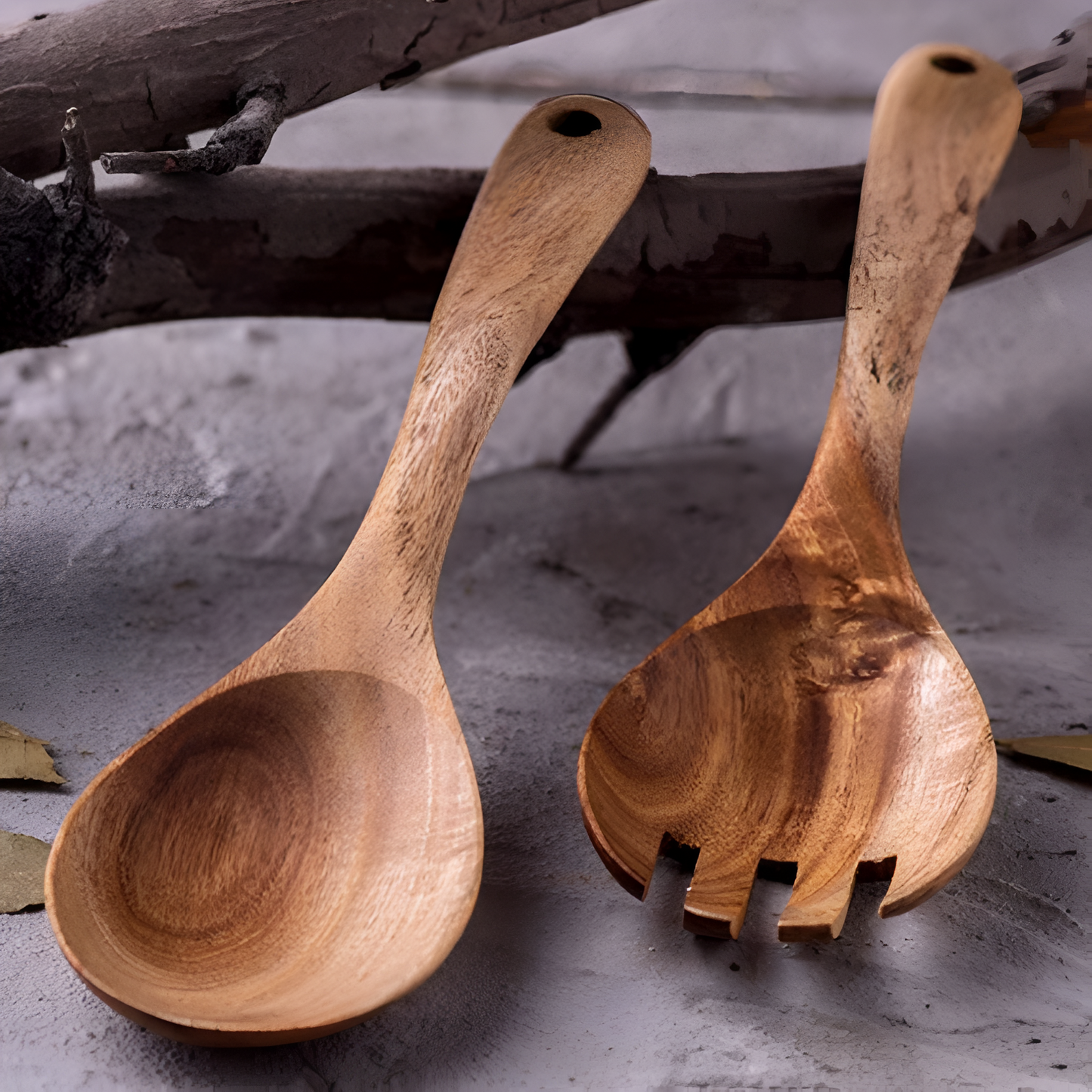 Salad Serving Set Natural Acacia Wood Two-Piece