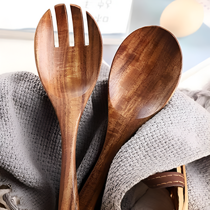 Salad Serving Set Natural Acacia Wood Two-Piece