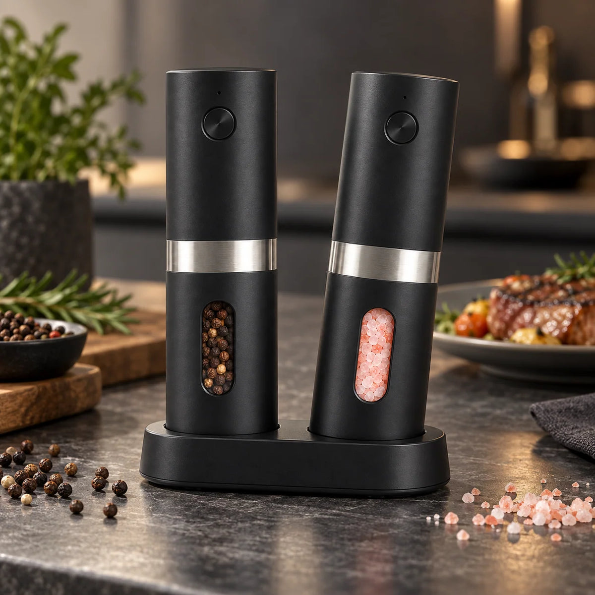 Salt And Pepper Mill Set Electric Adjustable Grind
