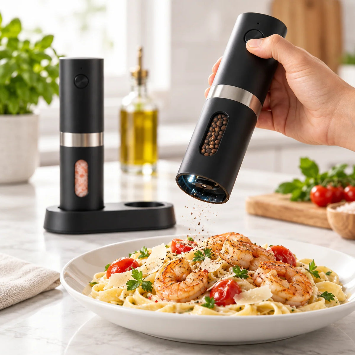 Salt And Pepper Mill Set Electric Adjustable Grind