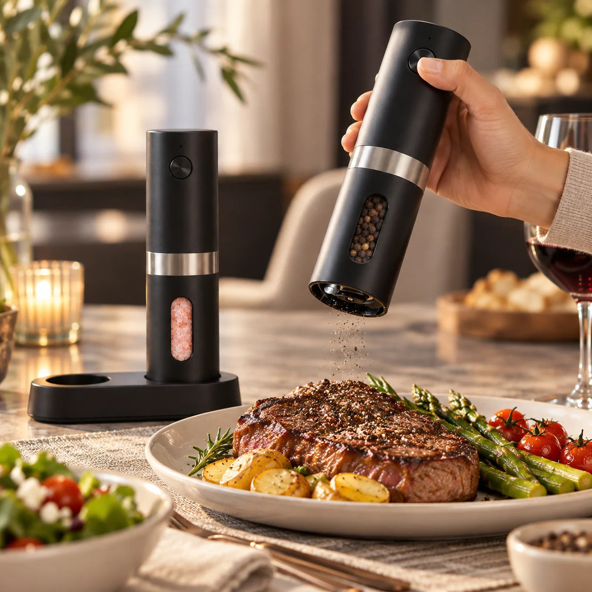 Salt And Pepper Mill Set Electric Adjustable Grind