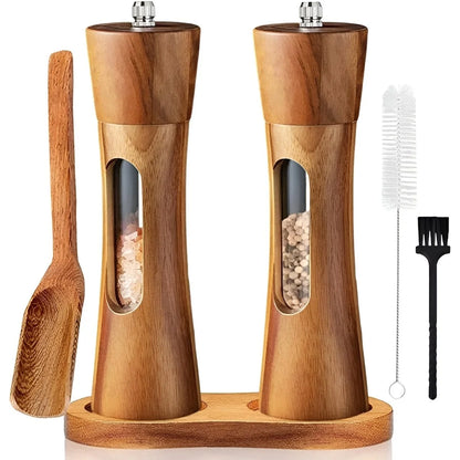 Salt And Pepper Mills Natural Wood Adjustable Grind