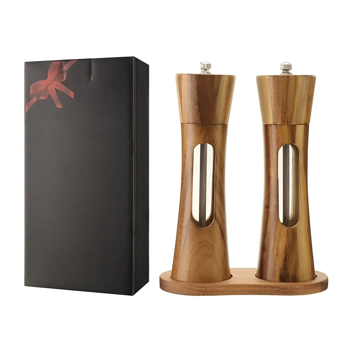 Salt And Pepper Mills Natural Wood Adjustable Grind