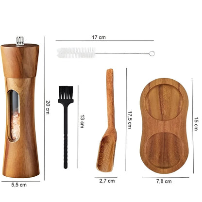 Salt And Pepper Mills Natural Wood Adjustable Grind