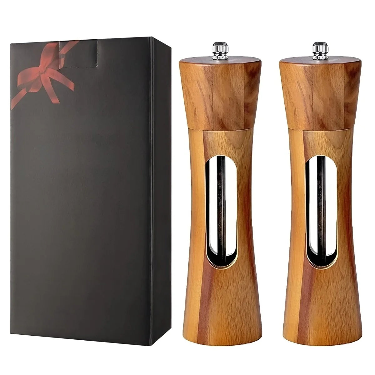 Salt And Pepper Mills Natural Wood Adjustable Grind