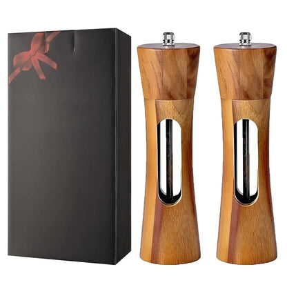 Salt And Pepper Mills Natural Wood Adjustable Grind