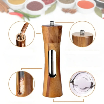 Salt And Pepper Mills Natural Wood Adjustable Grind