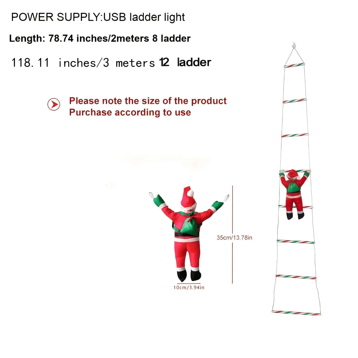 Santa Ladder Lights USB-Powered 8 Lighting Modes