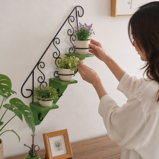 Scandinavian Wall Shelf with Plant Pot Holders (3-Tier)