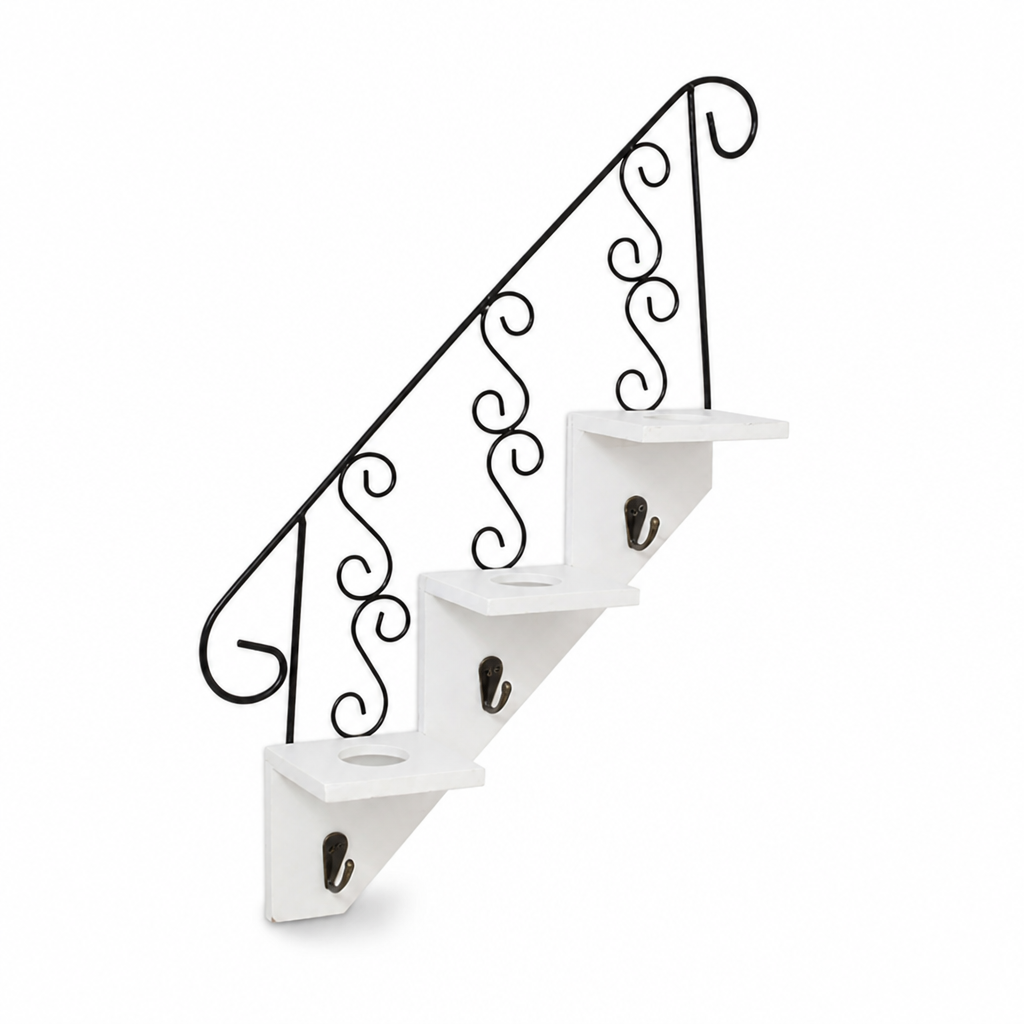 Scandinavian Wall Shelf with Plant Pot Holders (3-Tier)
