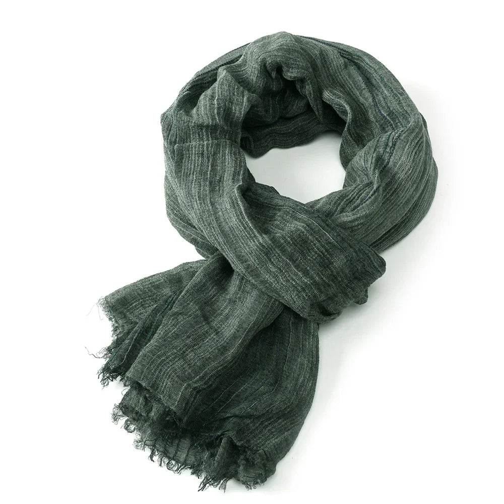 Scarf Cotton-Linen Blend Striped Fringed Ends Lightweight Warmth