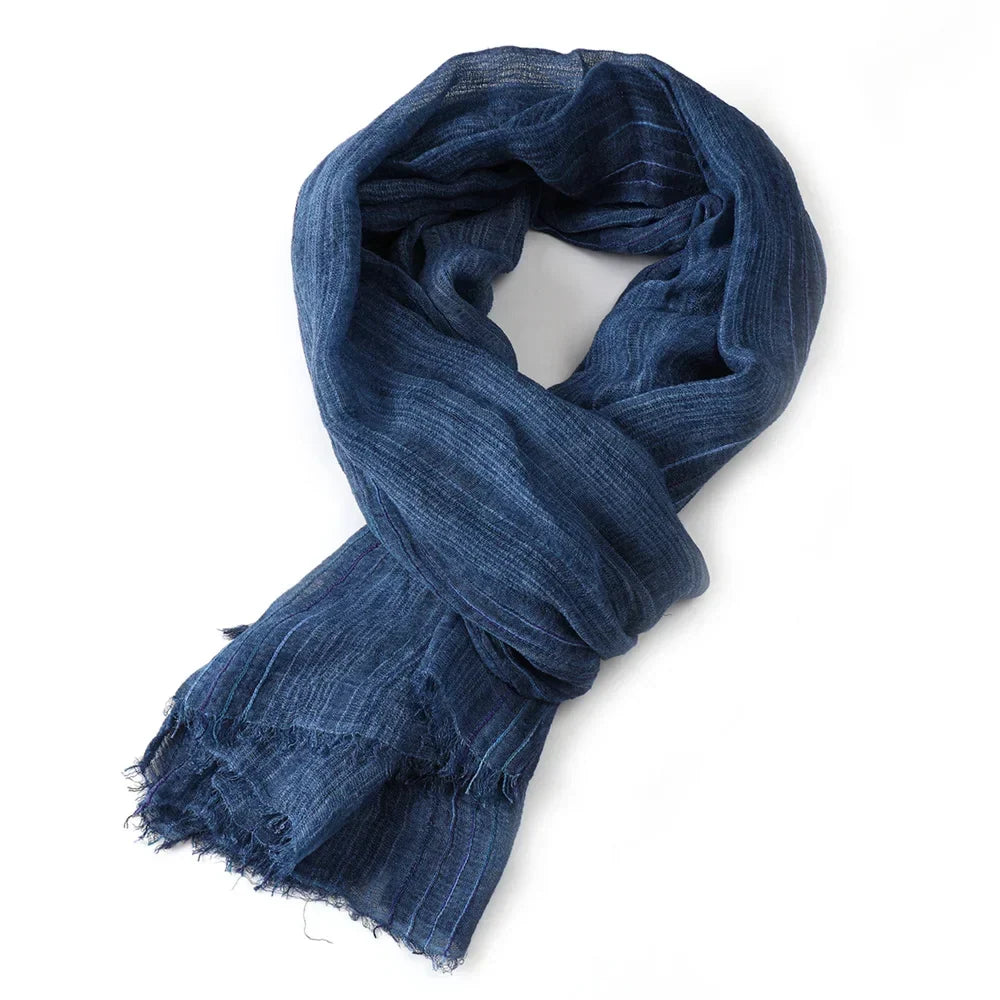 Scarf Cotton-Linen Blend Striped Fringed Ends Lightweight Warmth