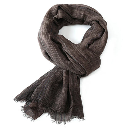 Scarf Cotton-Linen Blend Striped Fringed Ends Lightweight Warmth