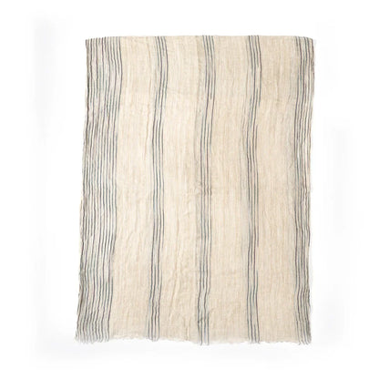 Scarf Cotton-Linen Blend Striped Fringed Ends Lightweight Warmth