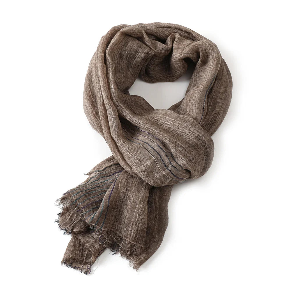 Scarf Cotton-Linen Blend Striped Fringed Ends Lightweight Warmth