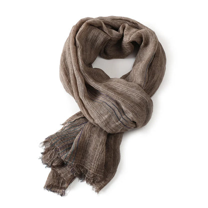 Scarf Cotton-Linen Blend Striped Fringed Ends Lightweight Warmth