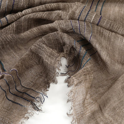 Scarf Cotton-Linen Blend Striped Fringed Ends Lightweight Warmth