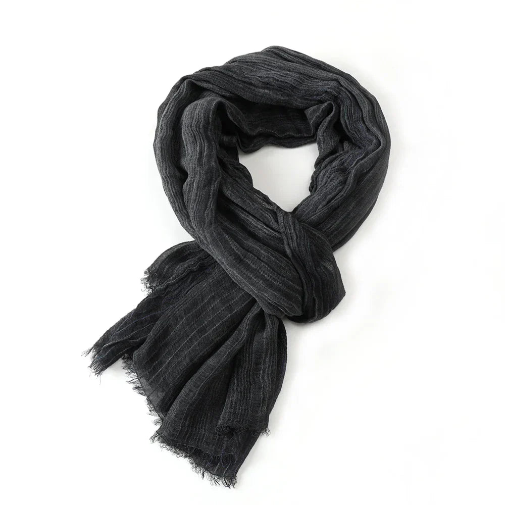 Scarf Cotton-Linen Blend Striped Fringed Ends Lightweight Warmth