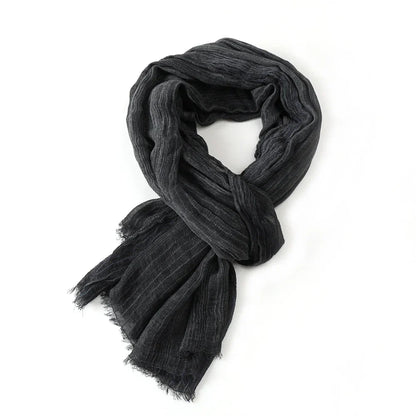 Scarf Cotton-Linen Blend Striped Fringed Ends Lightweight Warmth