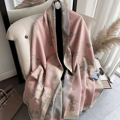 Scarf Reversible Floral Jacquard Cotton Viscose Blend